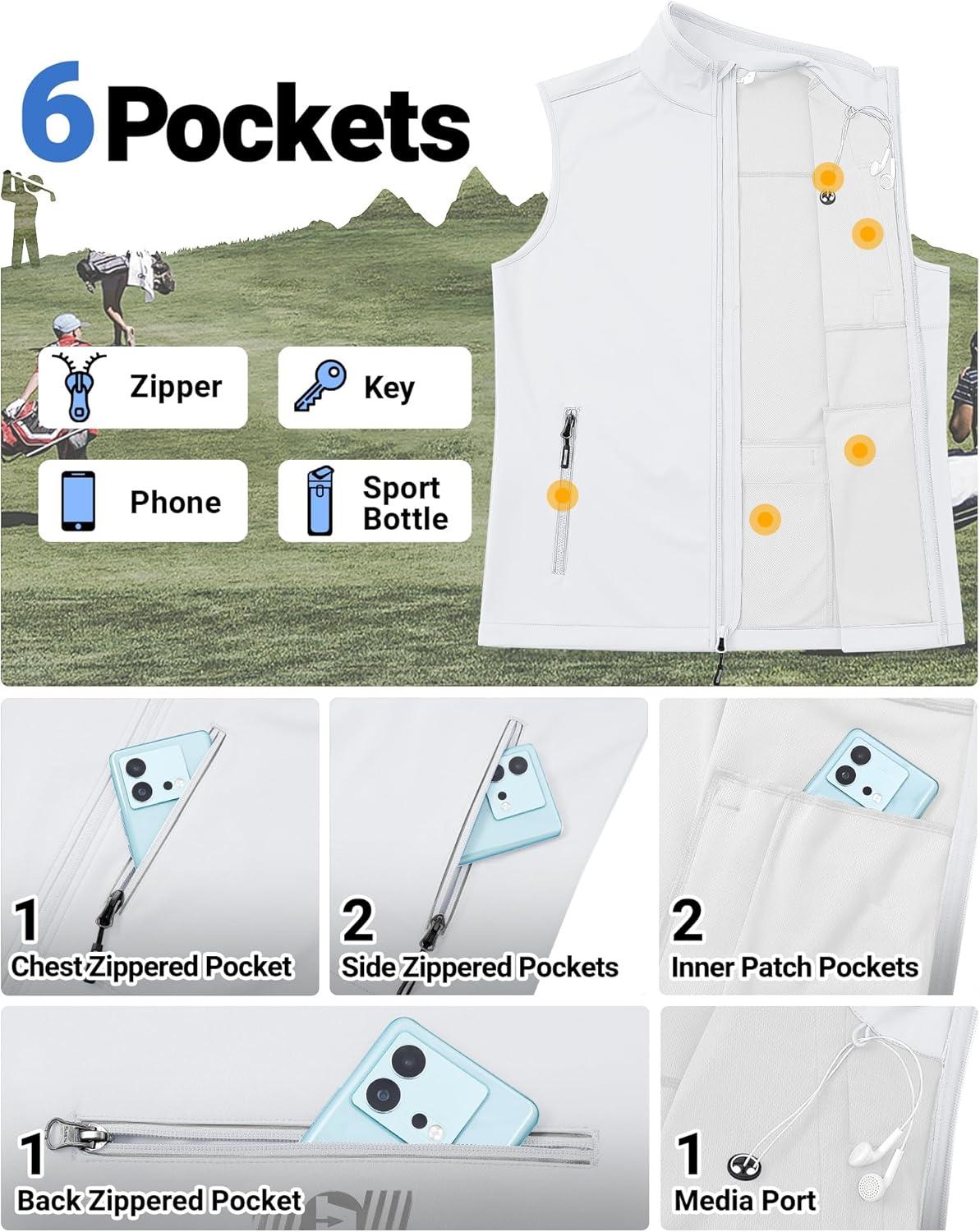 Outdoor Ventures Men’s Windproof Softshell Vest Outerwear Lightweight Sleeveless Jacket for Running Golf Hiking Travel(White)