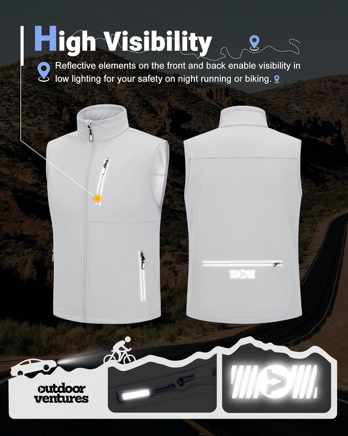 Outdoor Ventures Men’s Windproof Softshell Vest Outerwear Lightweight Sleeveless Jacket for Running Golf Hiking Travel(White)