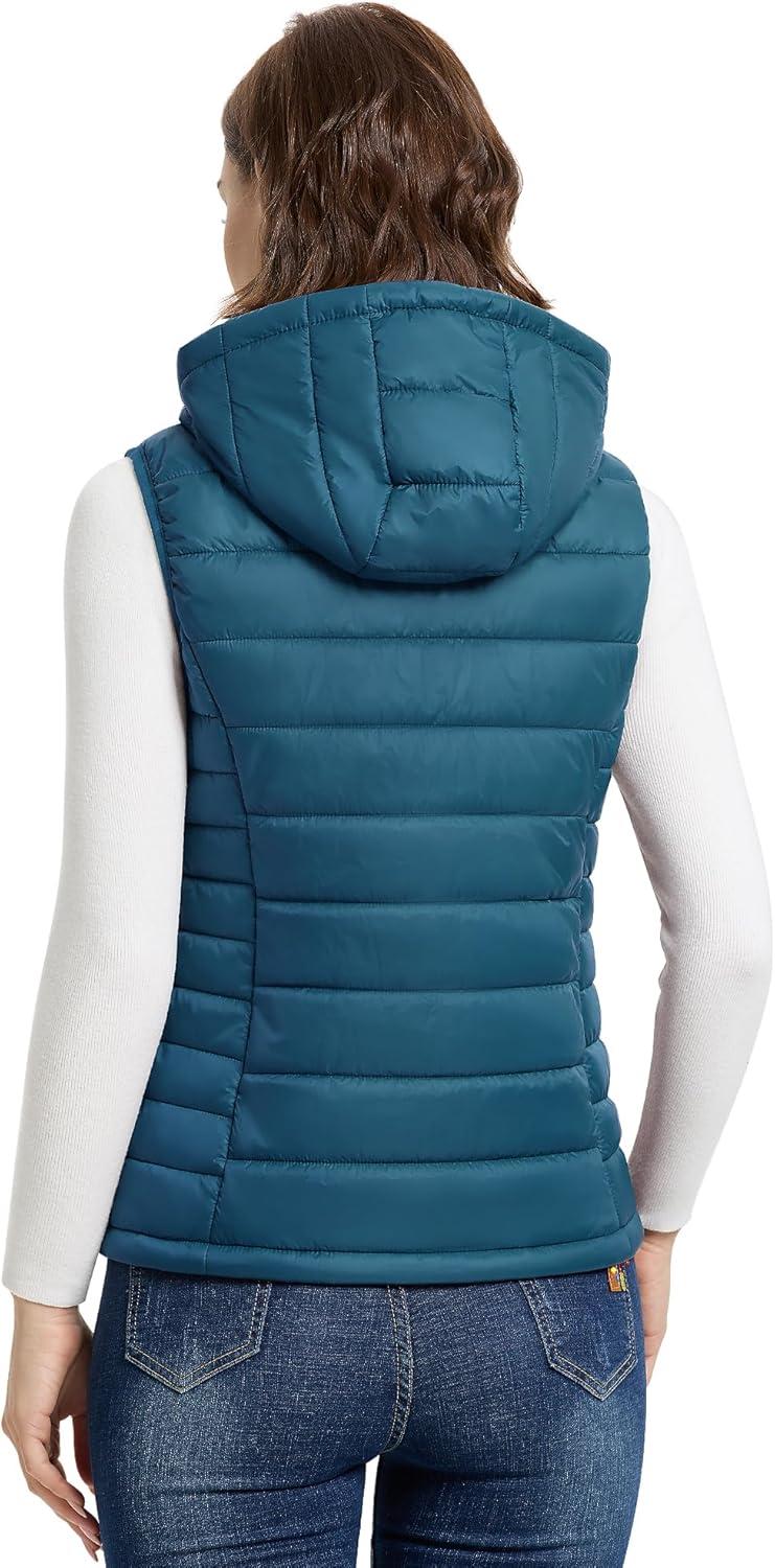 Outdoor Ventures Women’s Lightweight Packable Hooded Puffer Vest Outerwear Zip Up Warm Sleeveless Winter Jacket Quilted Coat(Modern Blue)
