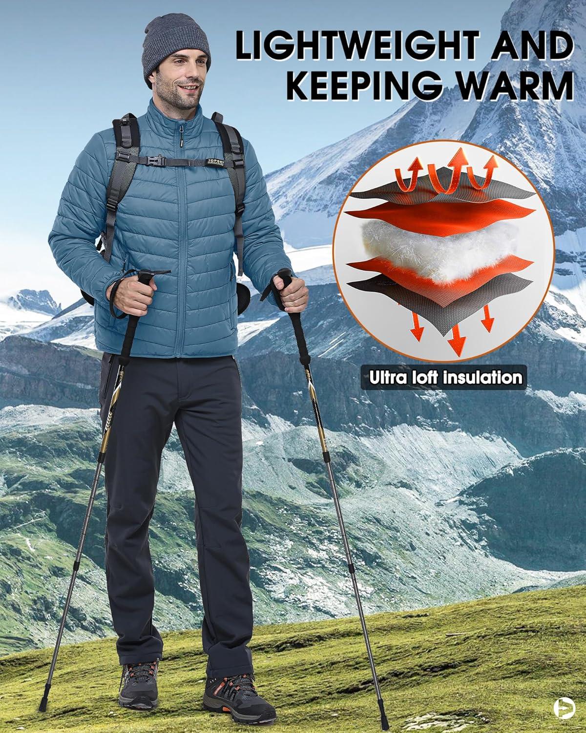 Outdoor Ventures Men’s Lightweight Packable Puffer Winter Jacket Insulated Puffy Coat for Snow Ski Hiking Travel(Grayish Blue(fold in Pocket Or Bag))