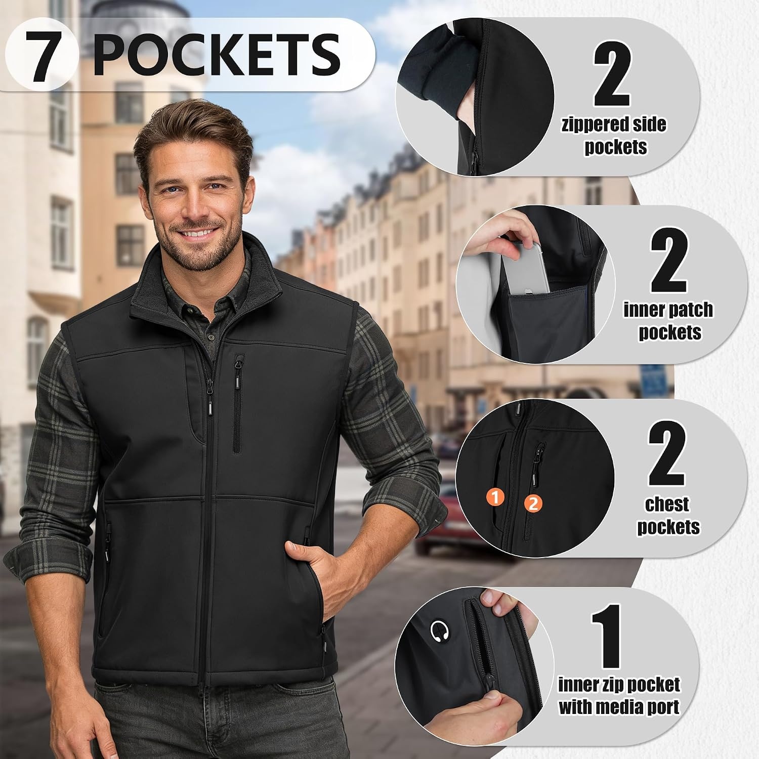 Outdoor Ventures Men’s Winter Golf Vest Outerwear Lightweight Fleece Lined(Black)