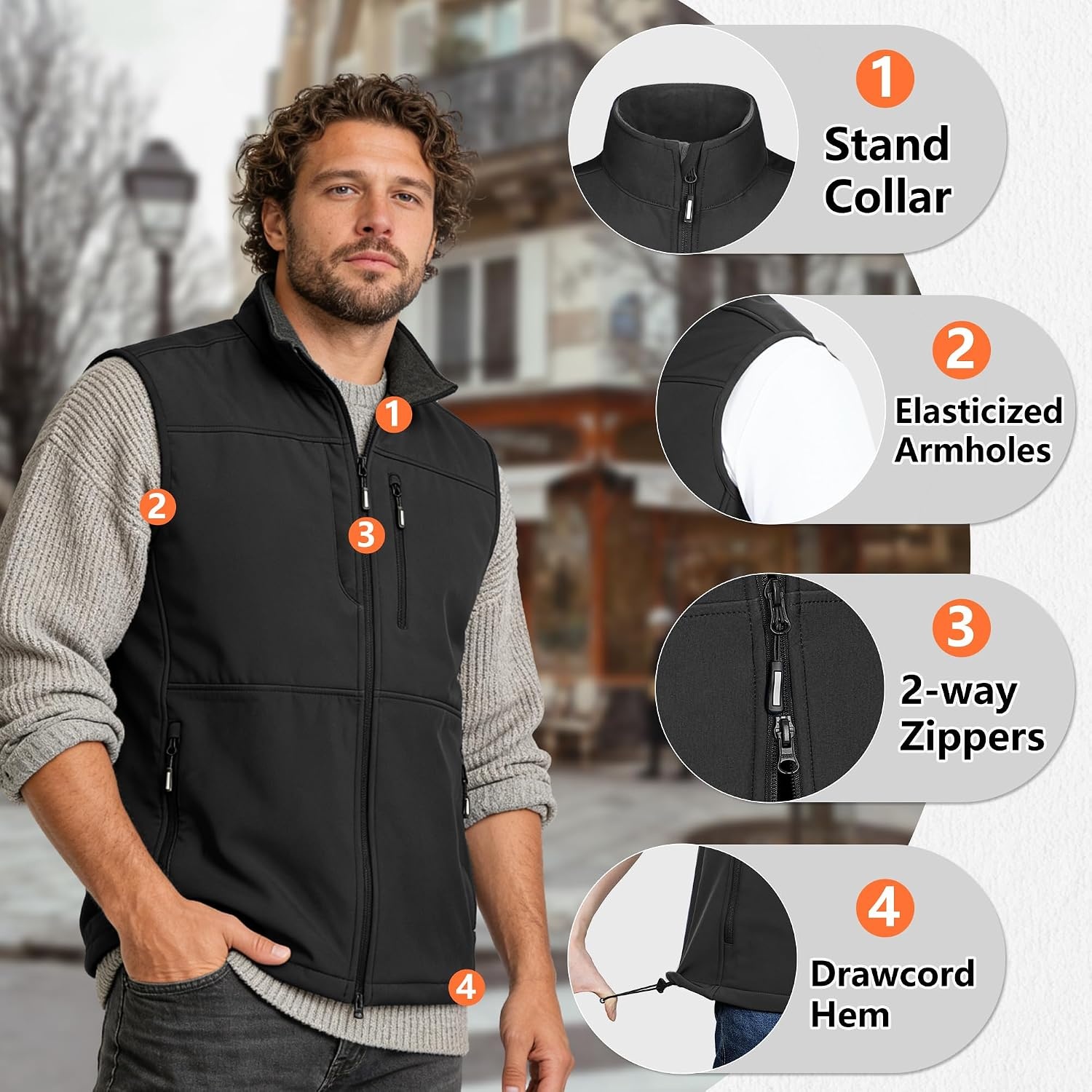Outdoor Ventures Men’s Winter Golf Vest Outerwear Lightweight Fleece Lined(Black)