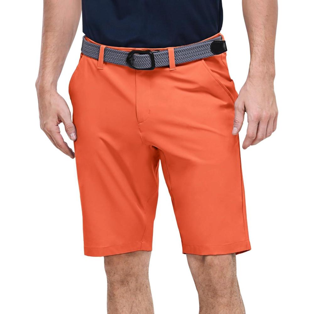 Outdoor Ventures Men’s Golf Shorts 11″ Inseam Classic-Fit Flat Front Stretch Casual Shorts with Pockets Summer Hiking Travel(Orange Red)