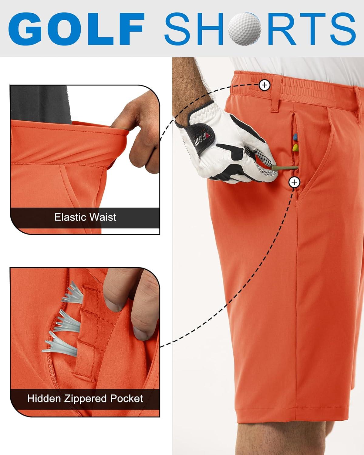Outdoor Ventures Men’s Golf Shorts 11″ Inseam Classic-Fit Flat Front Stretch Casual Shorts with Pockets Summer Hiking Travel(Orange Red)
