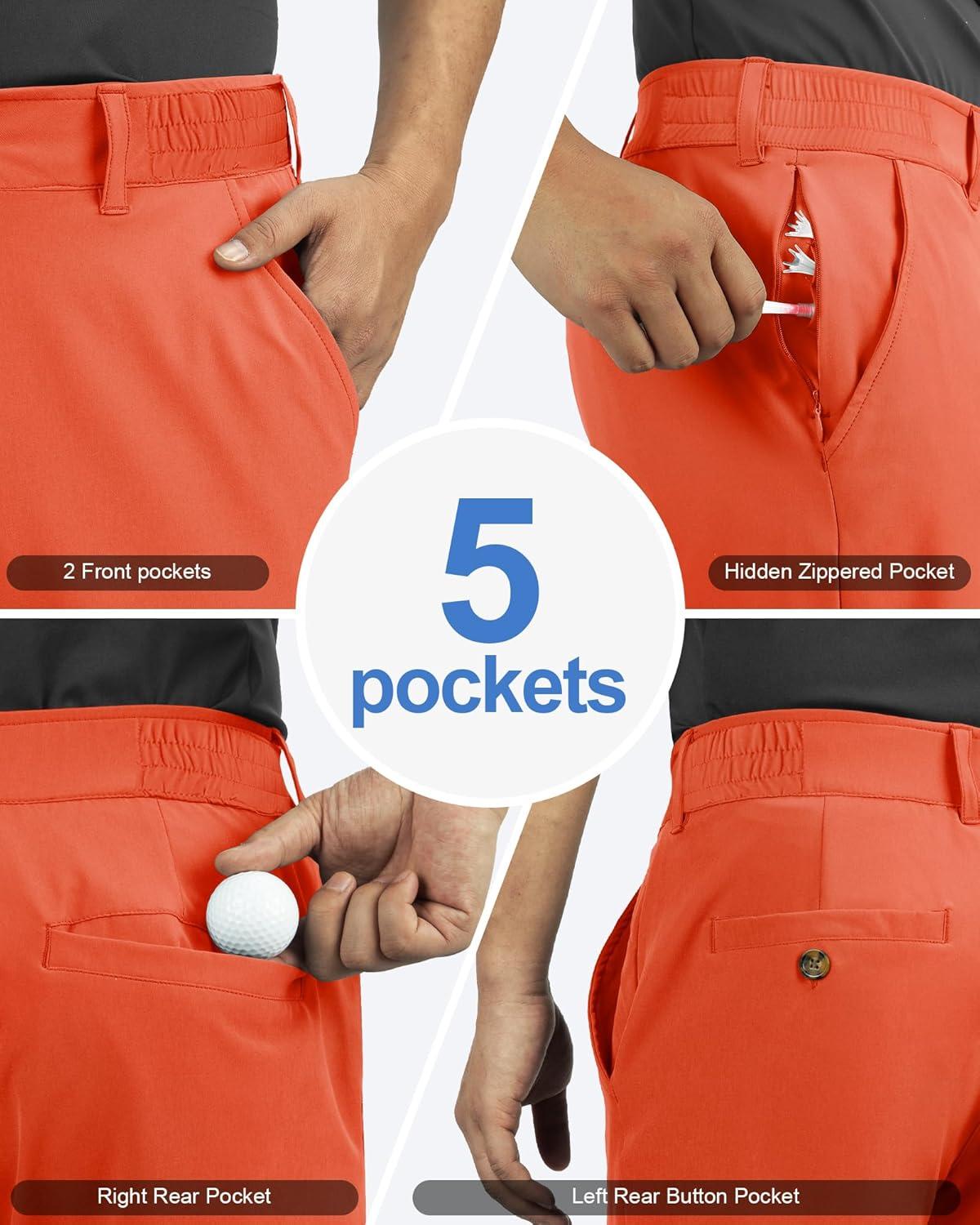 Outdoor Ventures Men’s Golf Shorts 11″ Inseam Classic-Fit Flat Front Stretch Casual Shorts with Pockets Summer Hiking Travel(Orange Red)