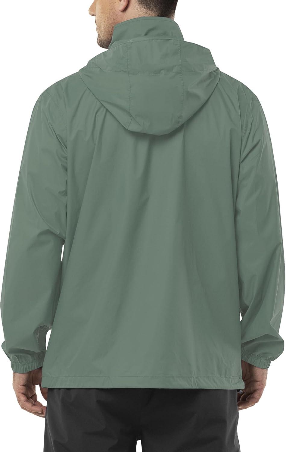 Outdoor Ventures Men’s Rain Jacket Waterproof Lightweight Packable Rain Shell Raincoat with Hood for Golf Hiking Travel(Green Gray)
