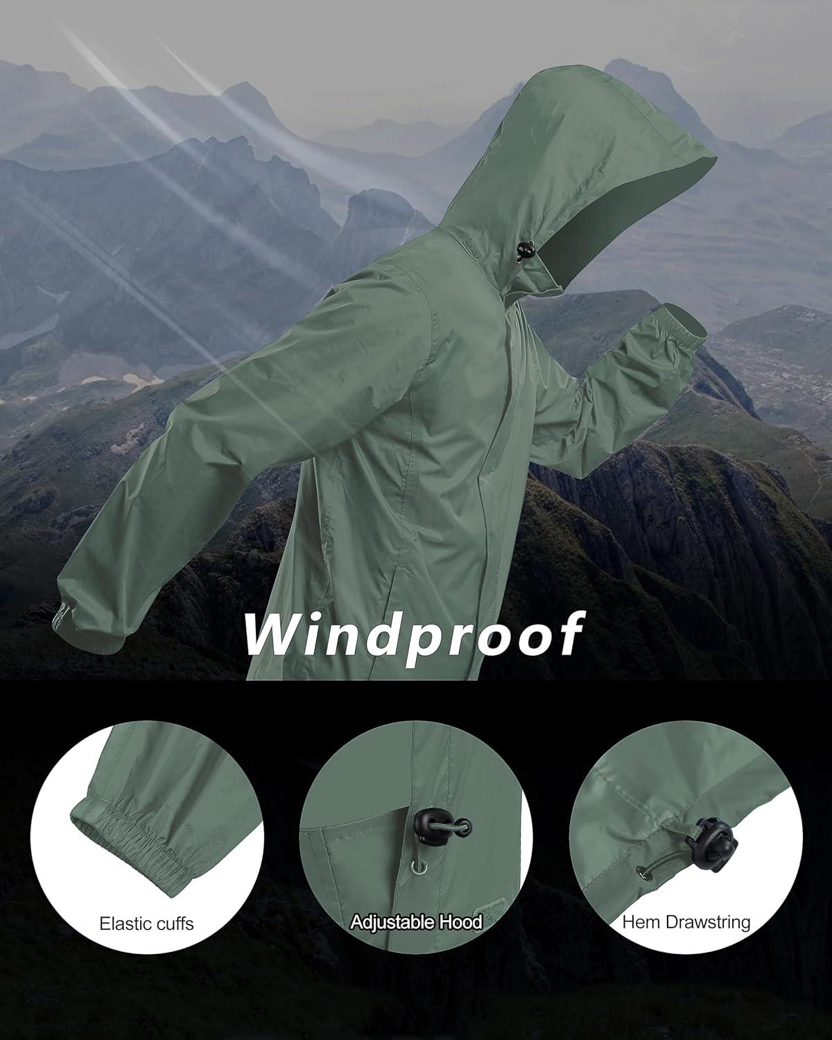Outdoor Ventures Men’s Rain Jacket Waterproof Lightweight Packable Rain Shell Raincoat with Hood for Golf Hiking Travel(Green Gray)