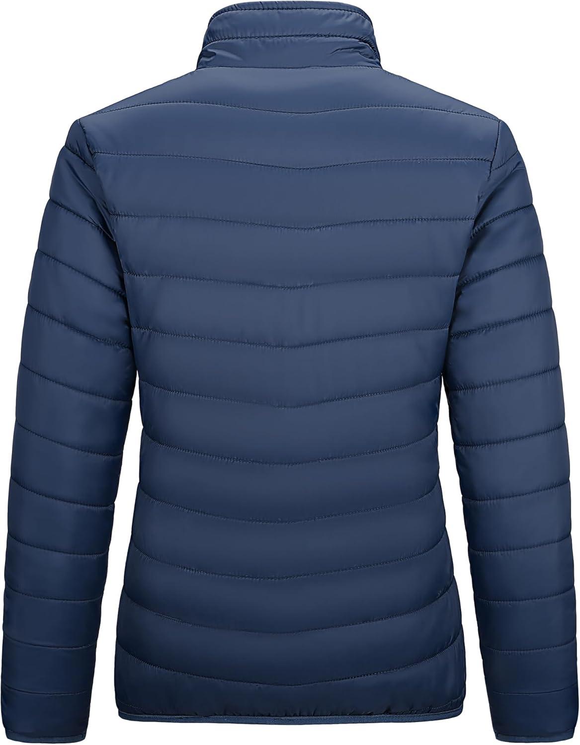 Outdoor Ventures Women’s Packable Full-Zip Short Puffer Jacket Insulated Quilted Warm Lightweight Winter Coat(Navy(fold in Pocket))