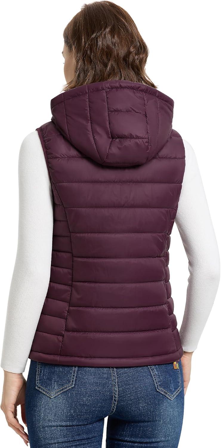 Outdoor Ventures Women’s Lightweight Packable Hooded Puffer Vest Outerwear Zip Up Warm Sleeveless Winter Jacket Quilted Coat(Eggplant)