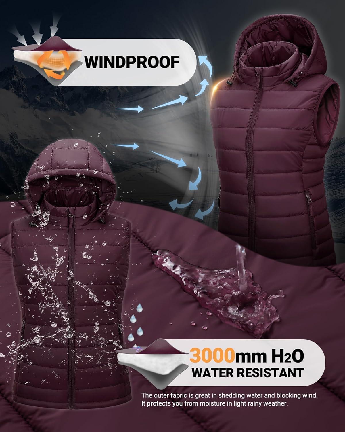 Outdoor Ventures Women’s Lightweight Packable Hooded Puffer Vest Outerwear Zip Up Warm Sleeveless Winter Jacket Quilted Coat(Eggplant)