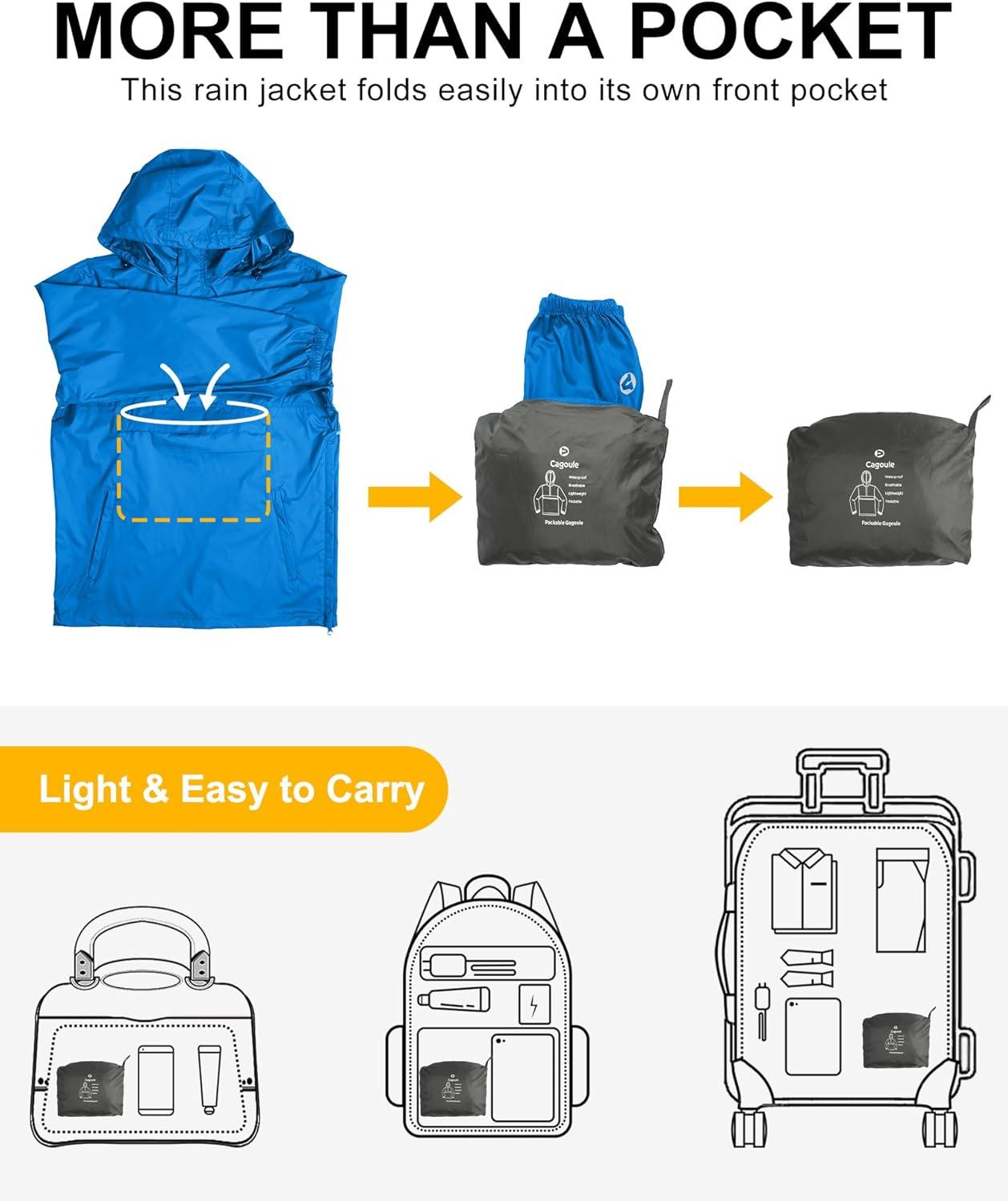 Outdoor Ventures Men’s Rain Jacket Waterproof Lightweight Packable Rain Pullover for Hiking Golf Running(Bright Blue)