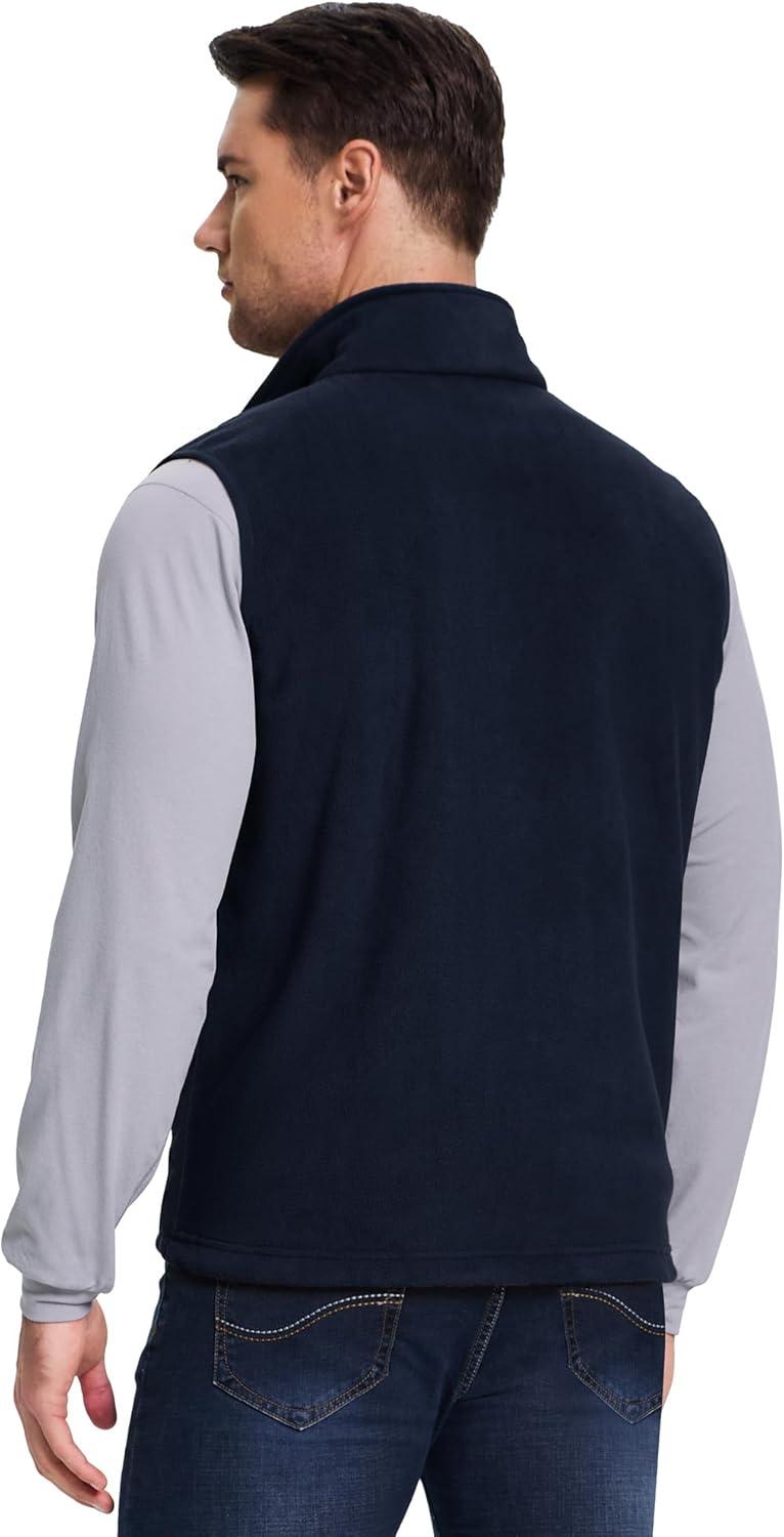 Outdoor Ventures Men’s Full-Zip Lightweight Polar Fleece Vest Outerwear with 5 Pockets Warm Winter Sleeveless Jacket Casual(Navy)
