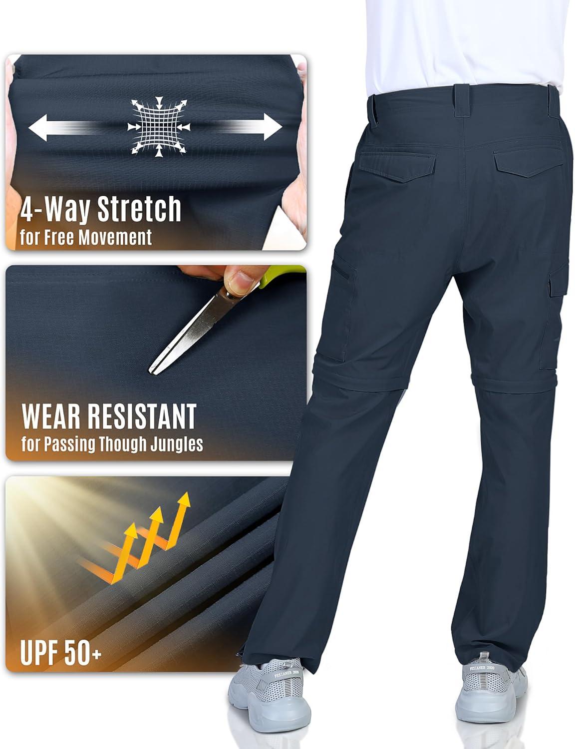 Outdoor Ventures Mens Hiking Pants Lightweight Quick Dry Convertible Pants, Stretch Zip-Off Cargo Pants for Travel Fishing(Navy)