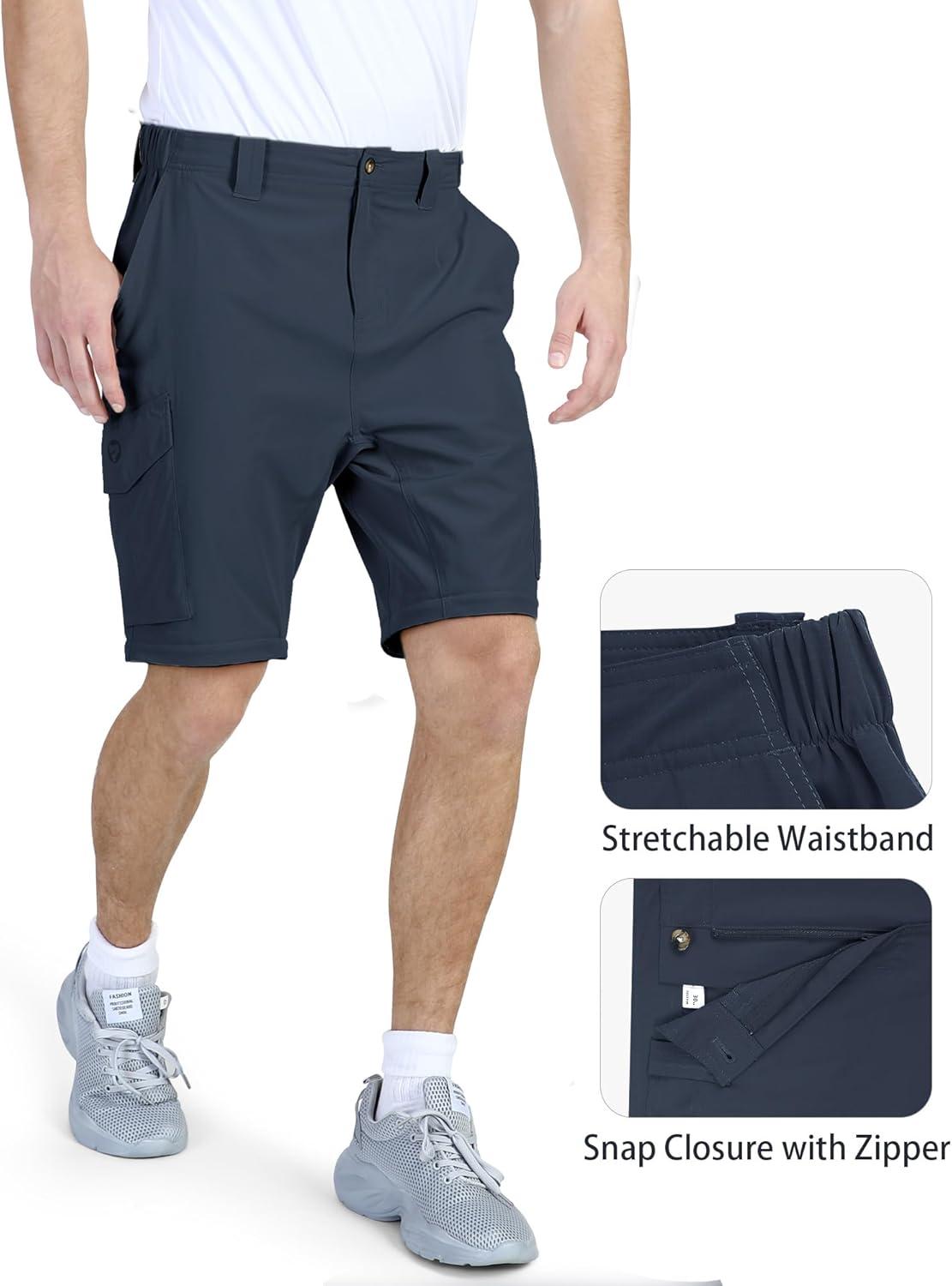 Outdoor Ventures Mens Hiking Pants Lightweight Quick Dry Convertible Pants, Stretch Zip-Off Cargo Pants for Travel Fishing(Navy)