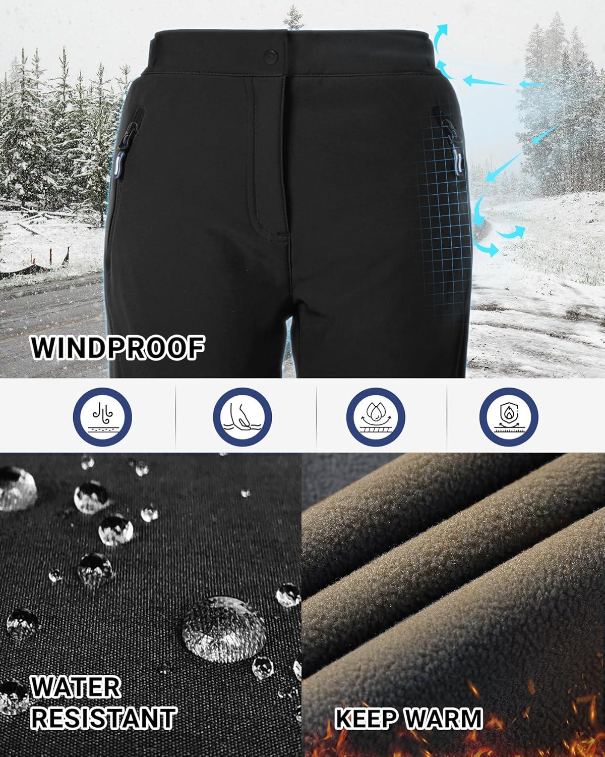Outdoor Ventures Ski Pants Women Waterproof Insulated Snow Soft Shell Fleece Lined Snowboard Windproof with Boot Gaiters(Black- New Versione)