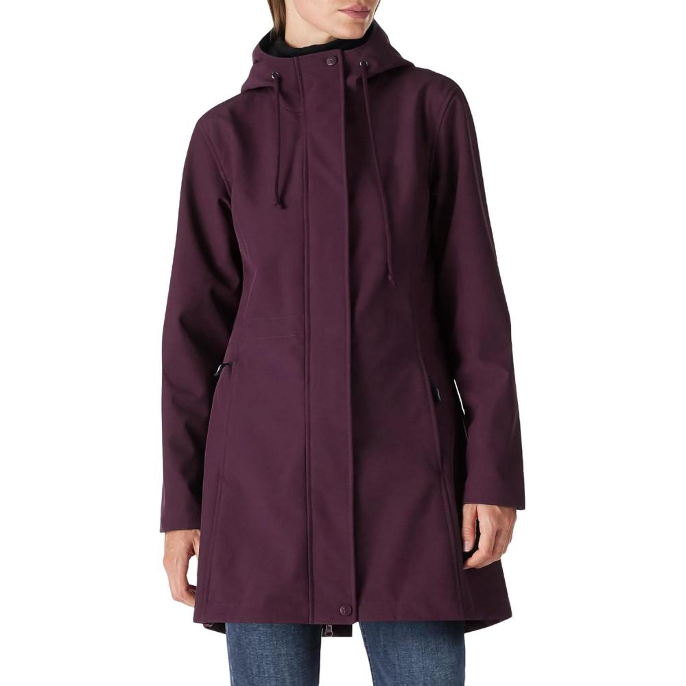 Outdoor Ventures Women’s Lightweight Waterproof Fleece Lined Hooded Softshell Rain Jacket, Warm Windbreaker Long Coat(Crimson)