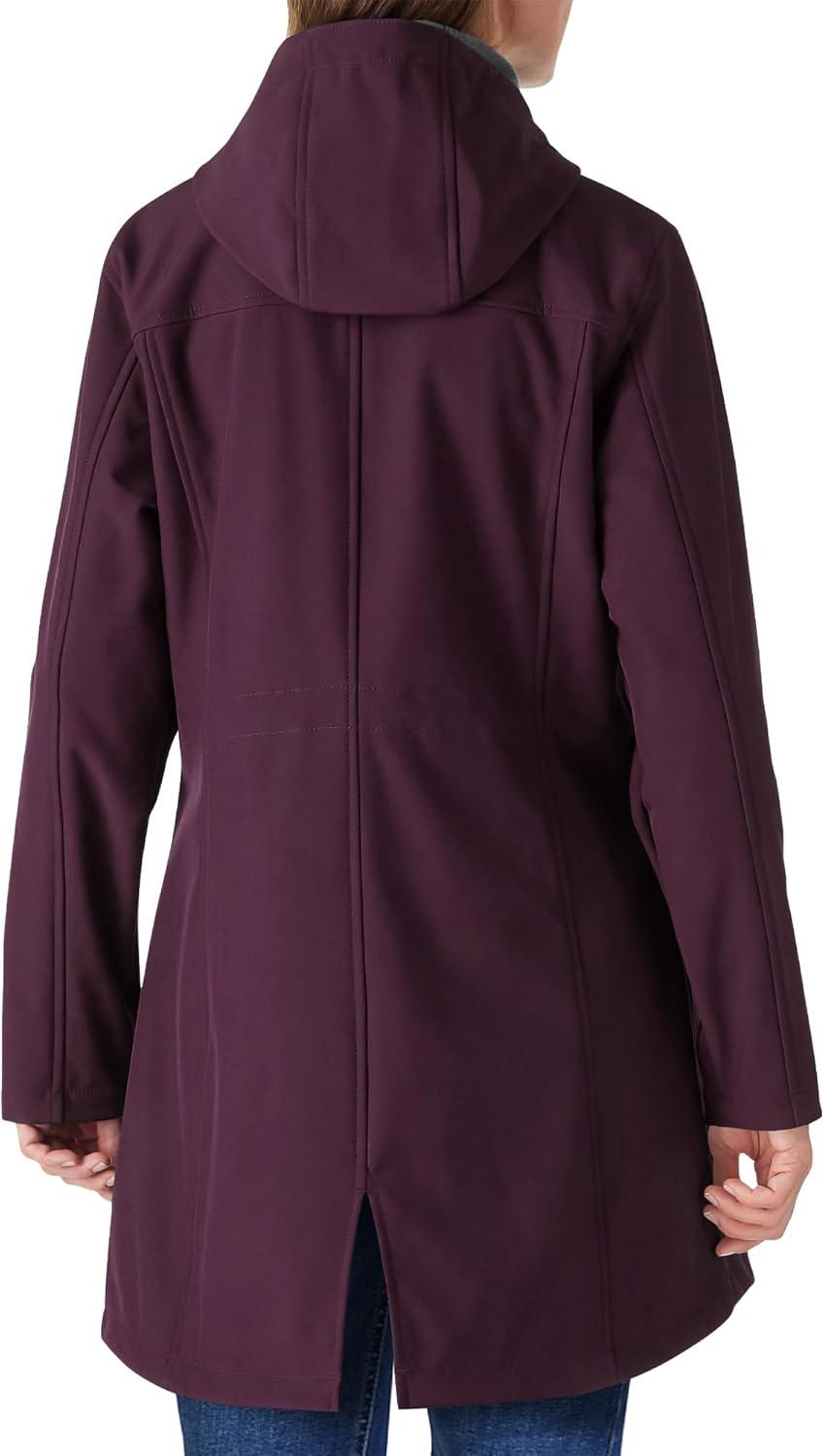 Outdoor Ventures Women’s Lightweight Waterproof Fleece Lined Hooded Softshell Rain Jacket, Warm Windbreaker Long Coat(Crimson)