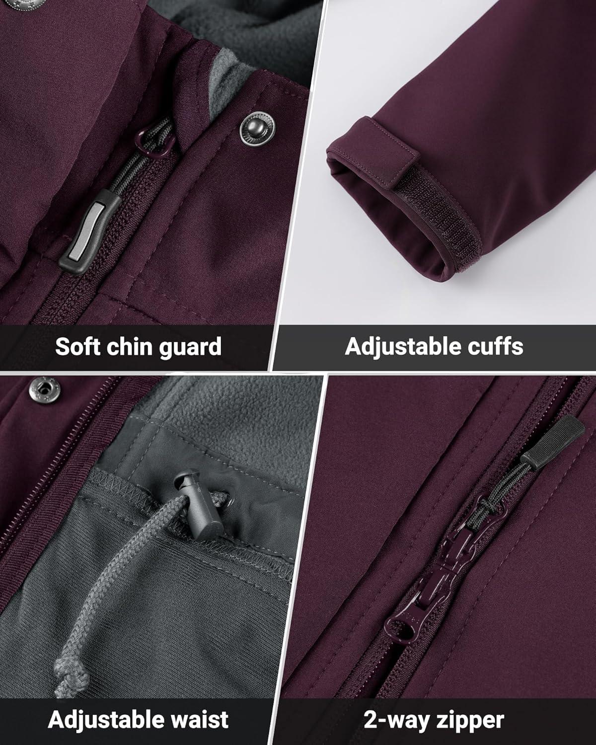 Outdoor Ventures Women’s Lightweight Waterproof Fleece Lined Hooded Softshell Rain Jacket, Warm Windbreaker Long Coat(Crimson)