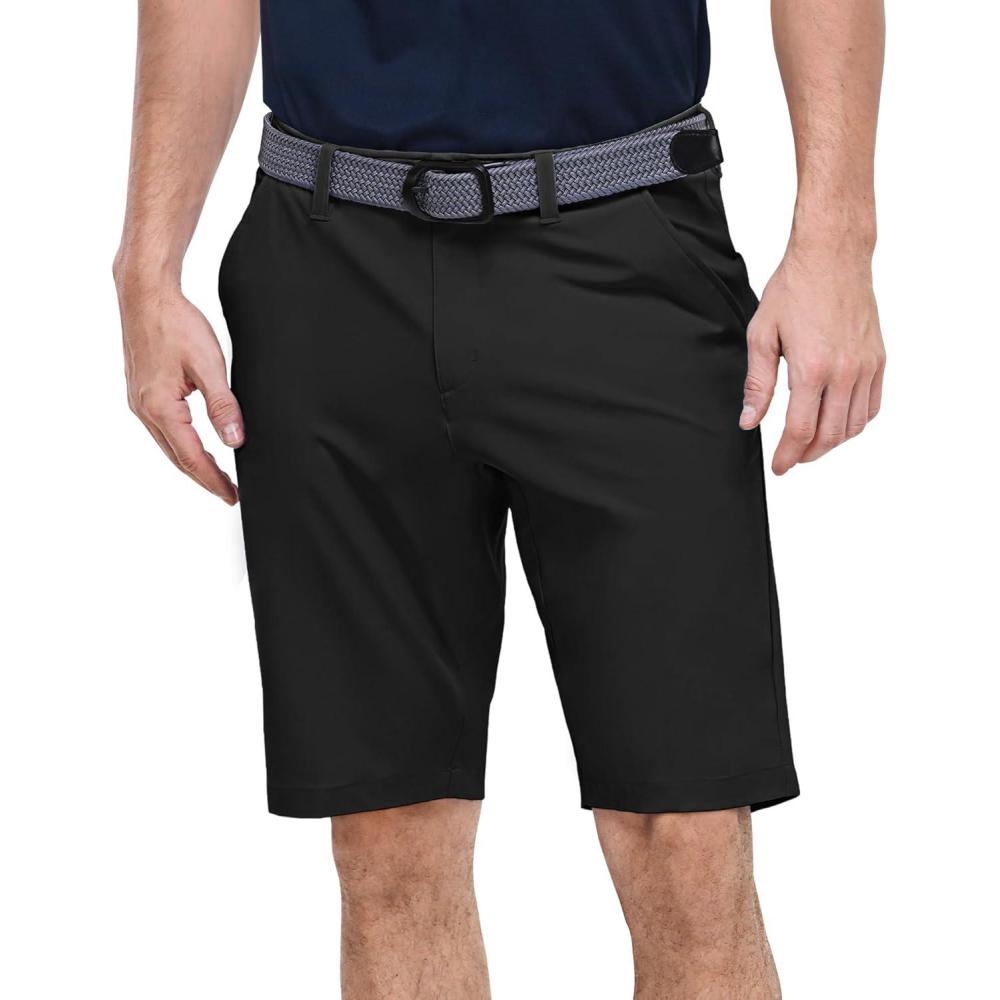 Outdoor Ventures Men’s Golf Shorts 11″ Inseam Classic-Fit Flat Front Stretch Casual Shorts with Pockets Summer Hiking Travel(Black)