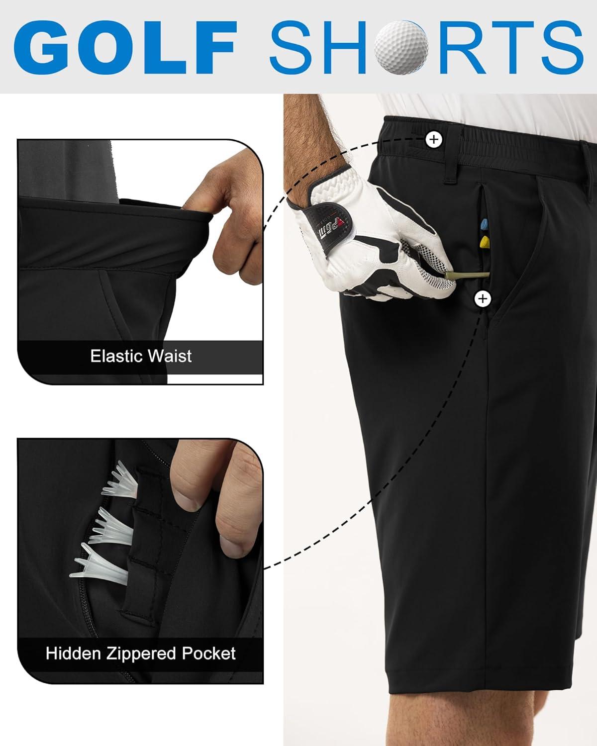 Outdoor Ventures Men’s Golf Shorts 11″ Inseam Classic-Fit Flat Front Stretch Casual Shorts with Pockets Summer Hiking Travel(Black)