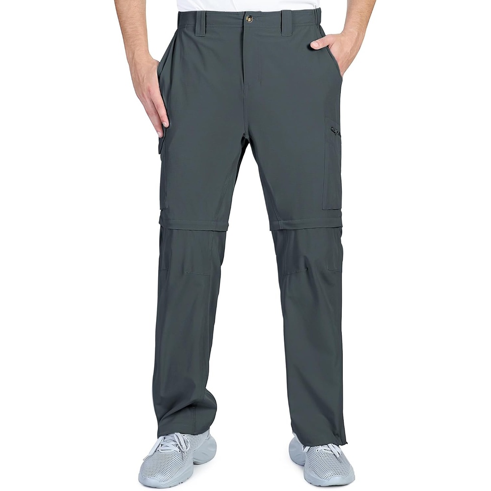 Outdoor Ventures Mens Convertible Hiking Pants Quick Dry Zip Off Cargo(Gery)