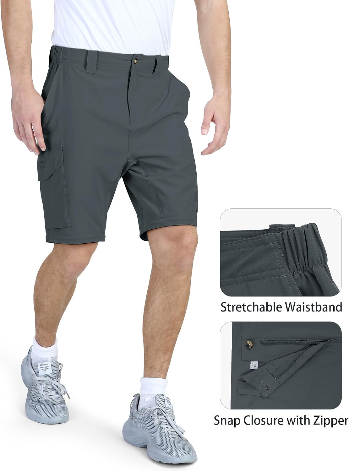Outdoor Ventures Mens Convertible Hiking Pants Quick Dry Zip Off Cargo(Gery)