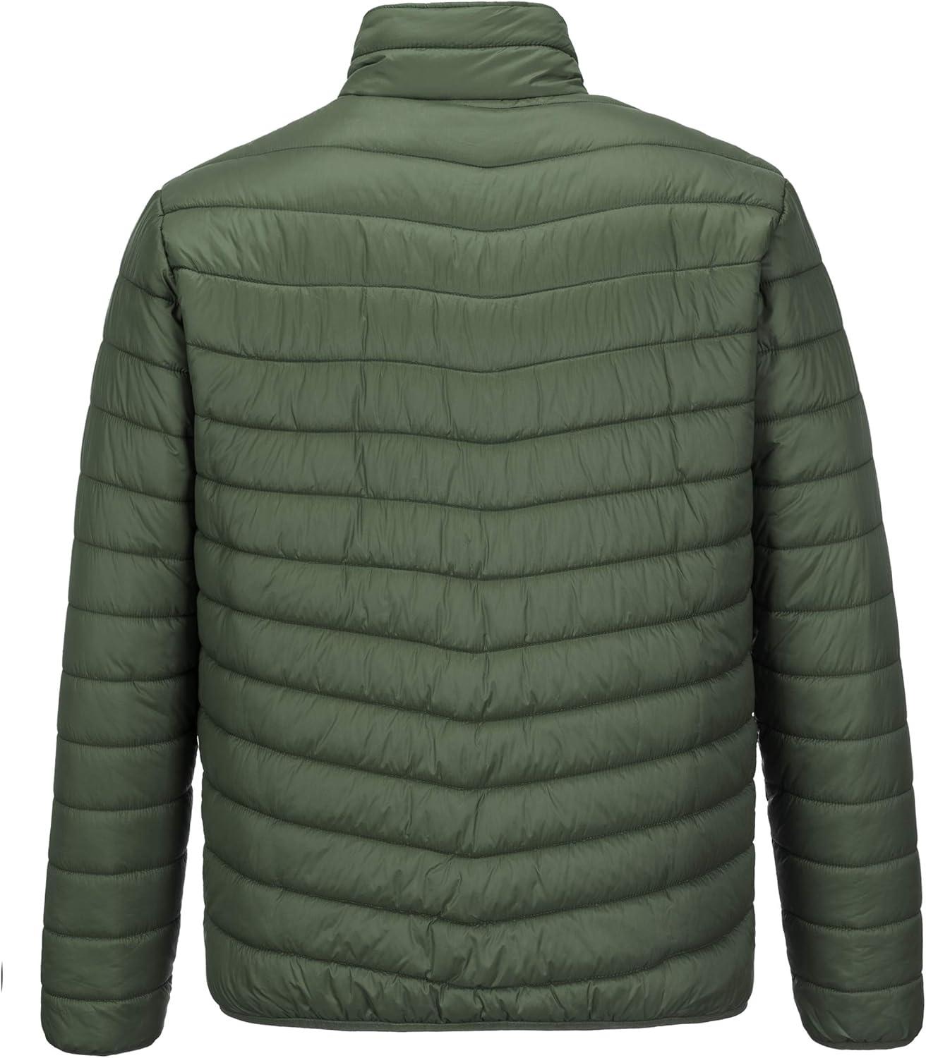 Outdoor Ventures Men’s Lightweight Packable Puffer Winter Jacket Insulated Puffy Coat for Snow Ski Hiking Travel(Army Green(fold in Bag))