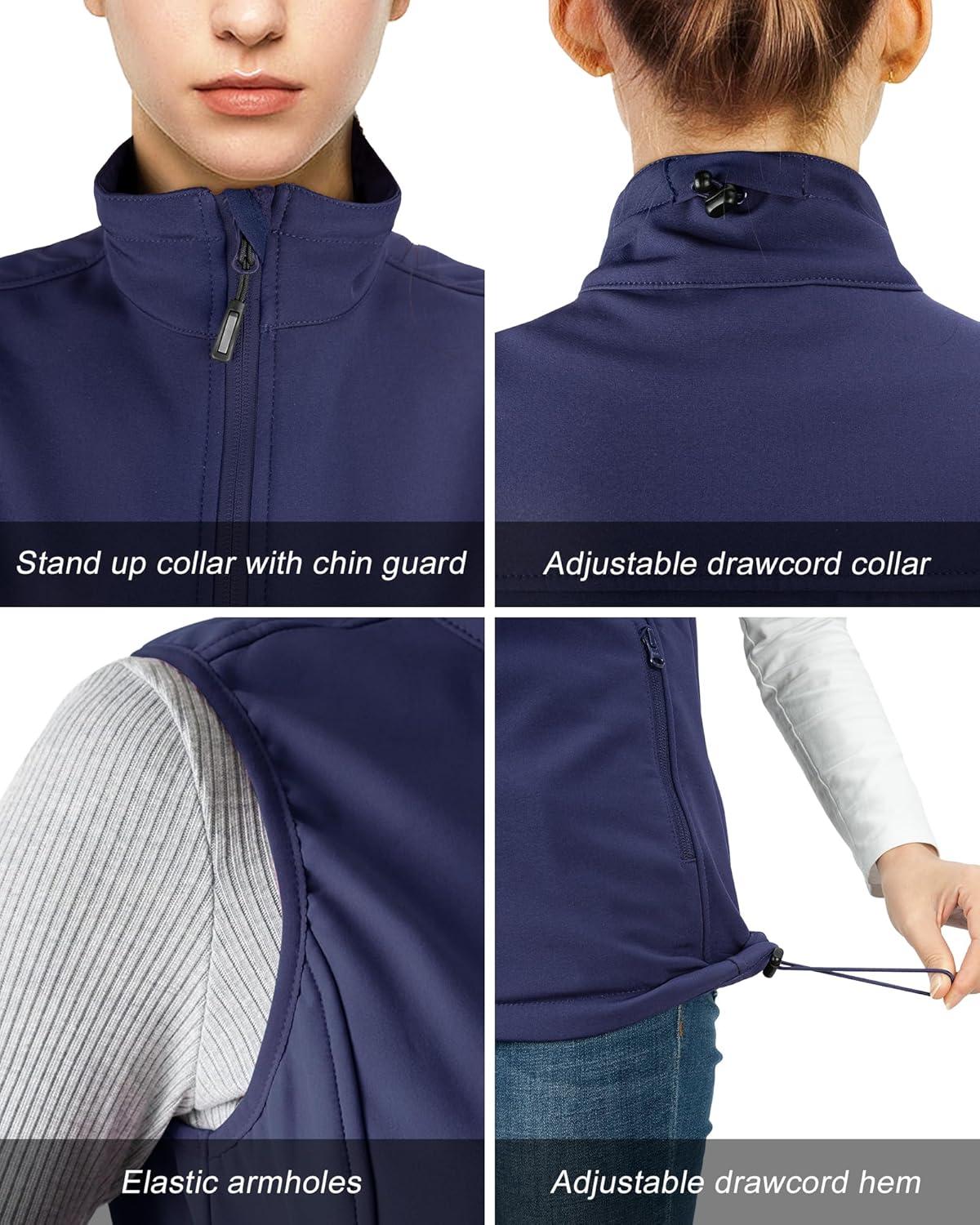 Outdoor Ventures Women’s Lightweight Softshell Vest Windproof Fleece Lined Zip Up Sleeveless Jacket for Running Hiking Golf(Dark Purplish Blue)
