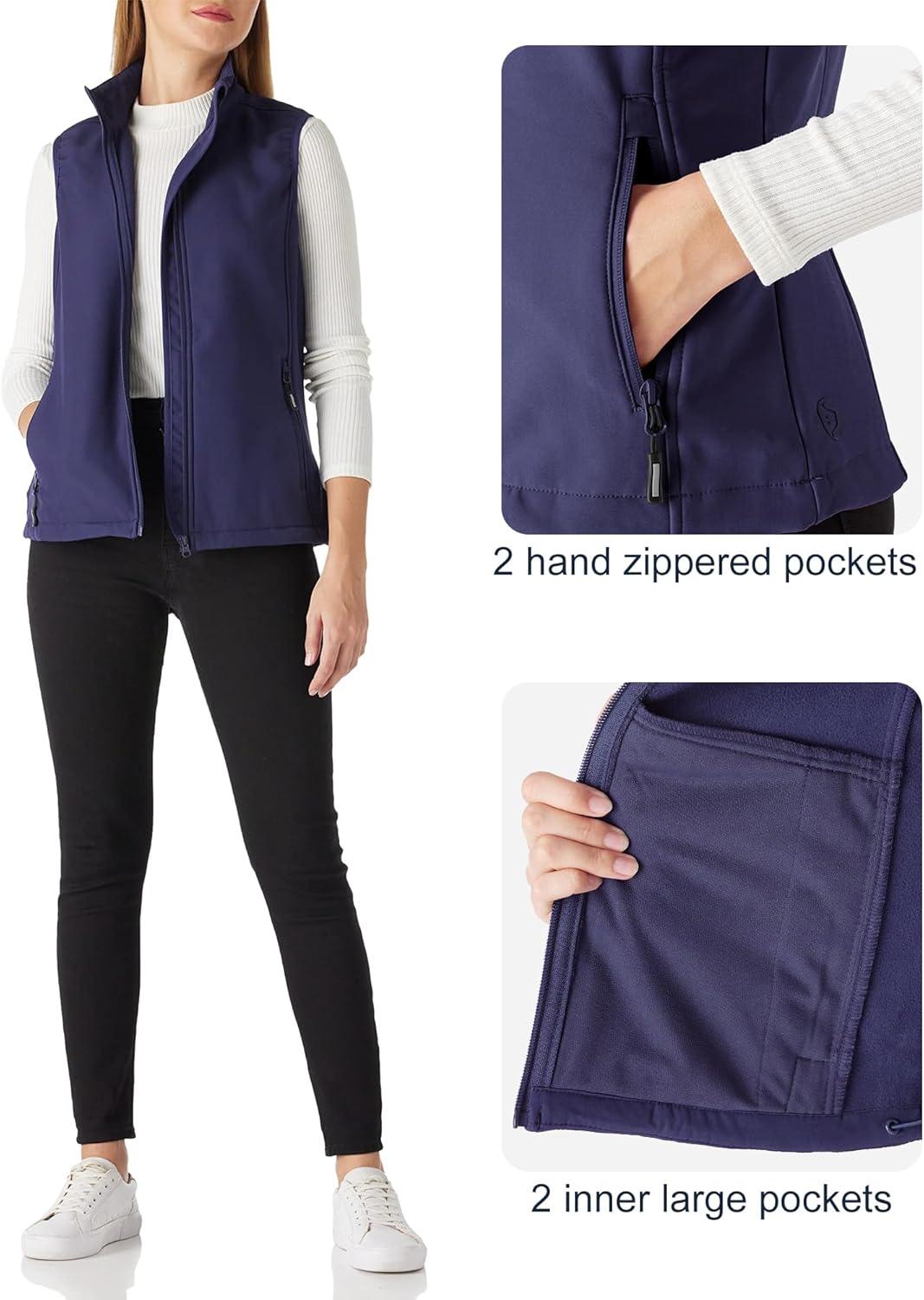 Outdoor Ventures Women’s Lightweight Softshell Vest Windproof Fleece Lined Zip Up Sleeveless Jacket for Running Hiking Golf(Dark Purplish Blue)