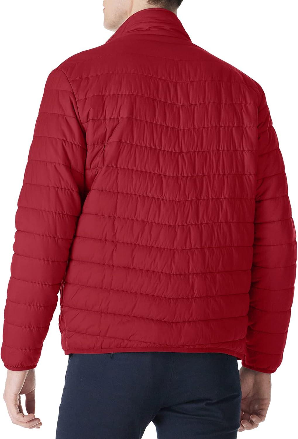 Outdoor Ventures Men’s Lightweight Packable Puffer Winter Jacket Insulated Puffy Coat for Snow Ski Hiking Travel(Mountain Red(fold in Pocket))