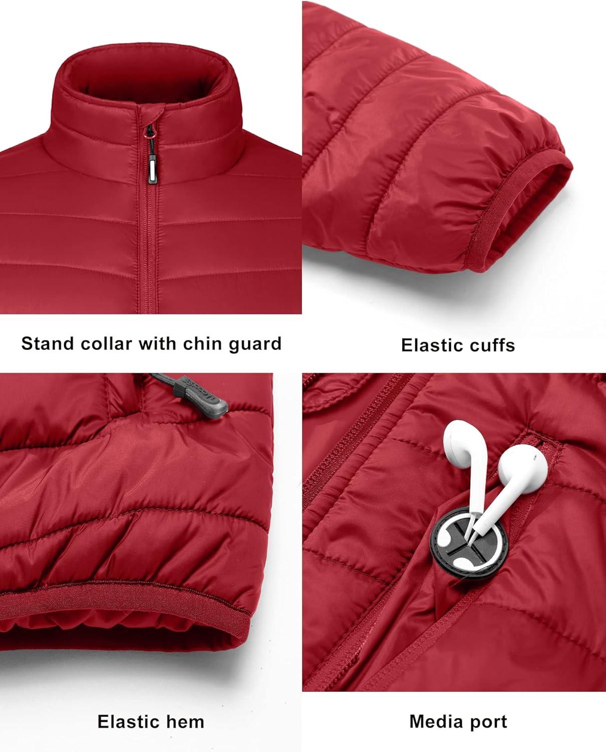 Outdoor Ventures Men’s Lightweight Packable Puffer Winter Jacket Insulated Puffy Coat for Snow Ski Hiking Travel(Mountain Red(fold in Pocket))