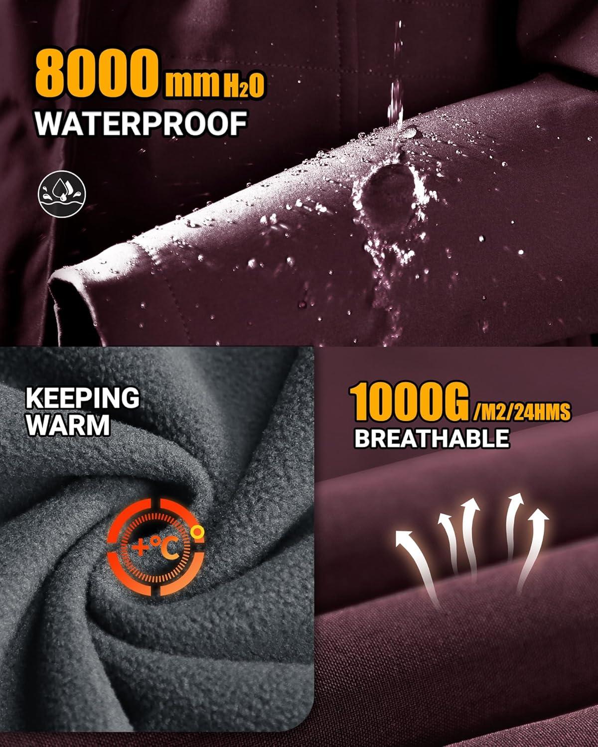 Outdoor Ventures Women’s Lightweight Waterproof Fleece Lined Hooded Softshell Rain Jacket, Warm Windbreaker Long Coat(Dark Wine)