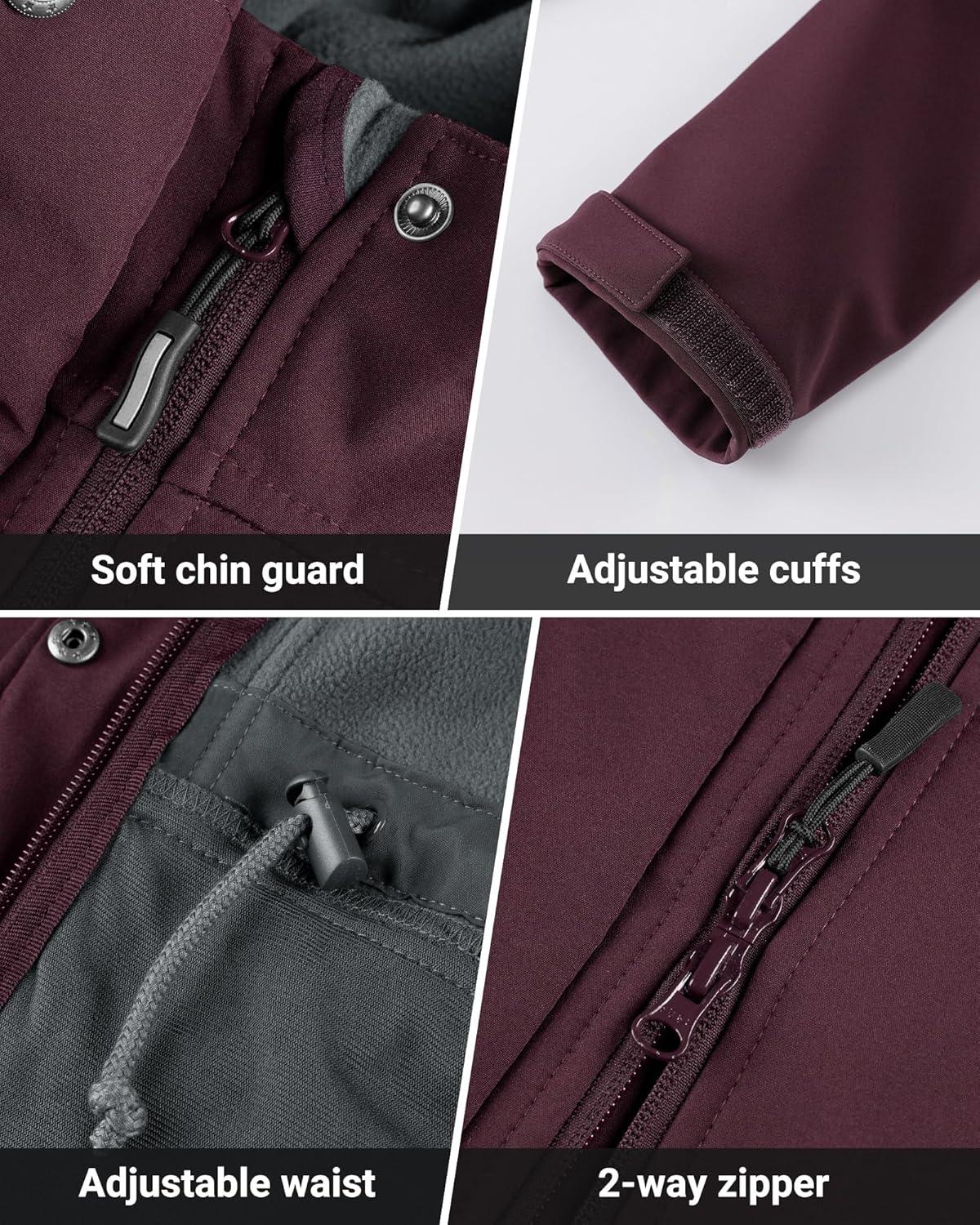 Outdoor Ventures Women’s Lightweight Waterproof Fleece Lined Hooded Softshell Rain Jacket, Warm Windbreaker Long Coat(Dark Wine)
