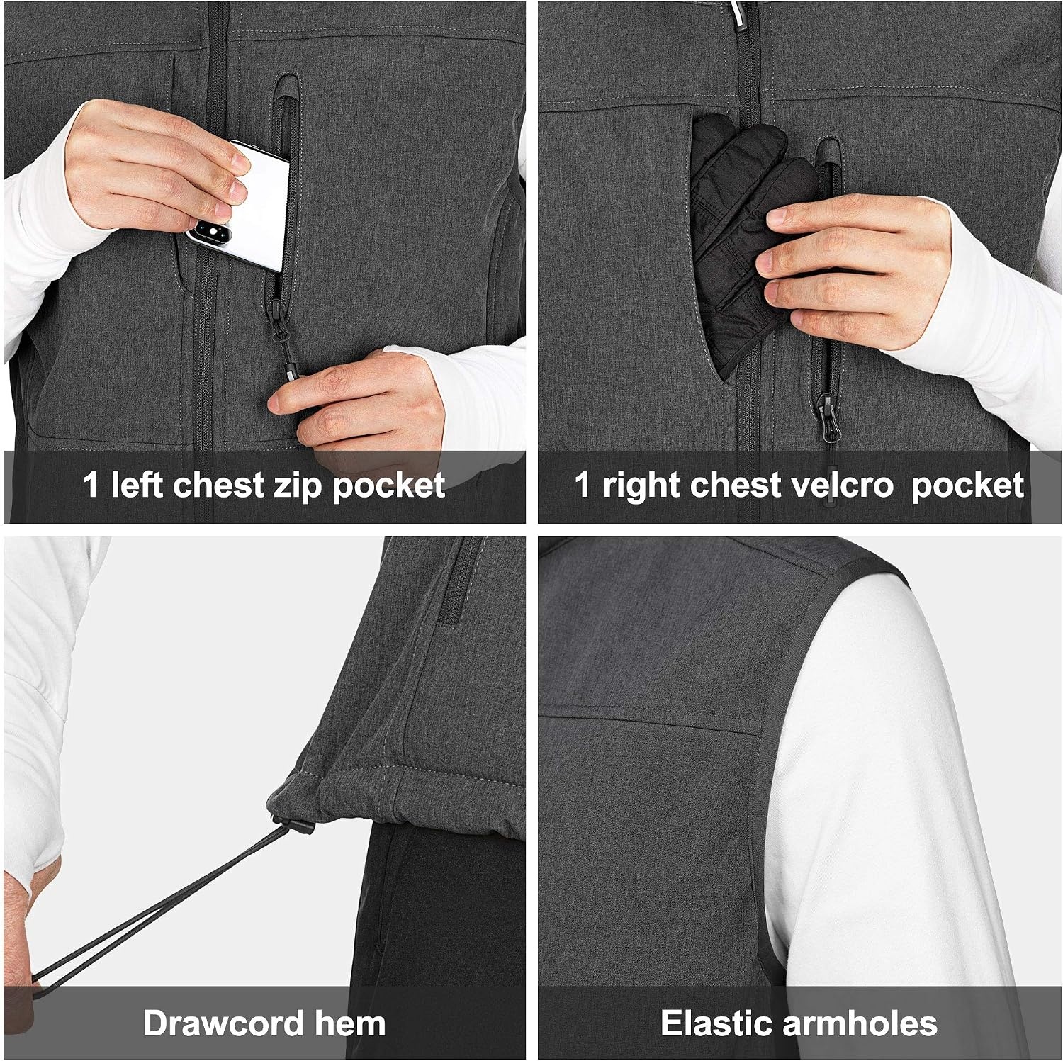 Outdoor Ventures Men’s Winter Golf Vest Outerwear Lightweight Fleece Lined(Dark Grey Heather)