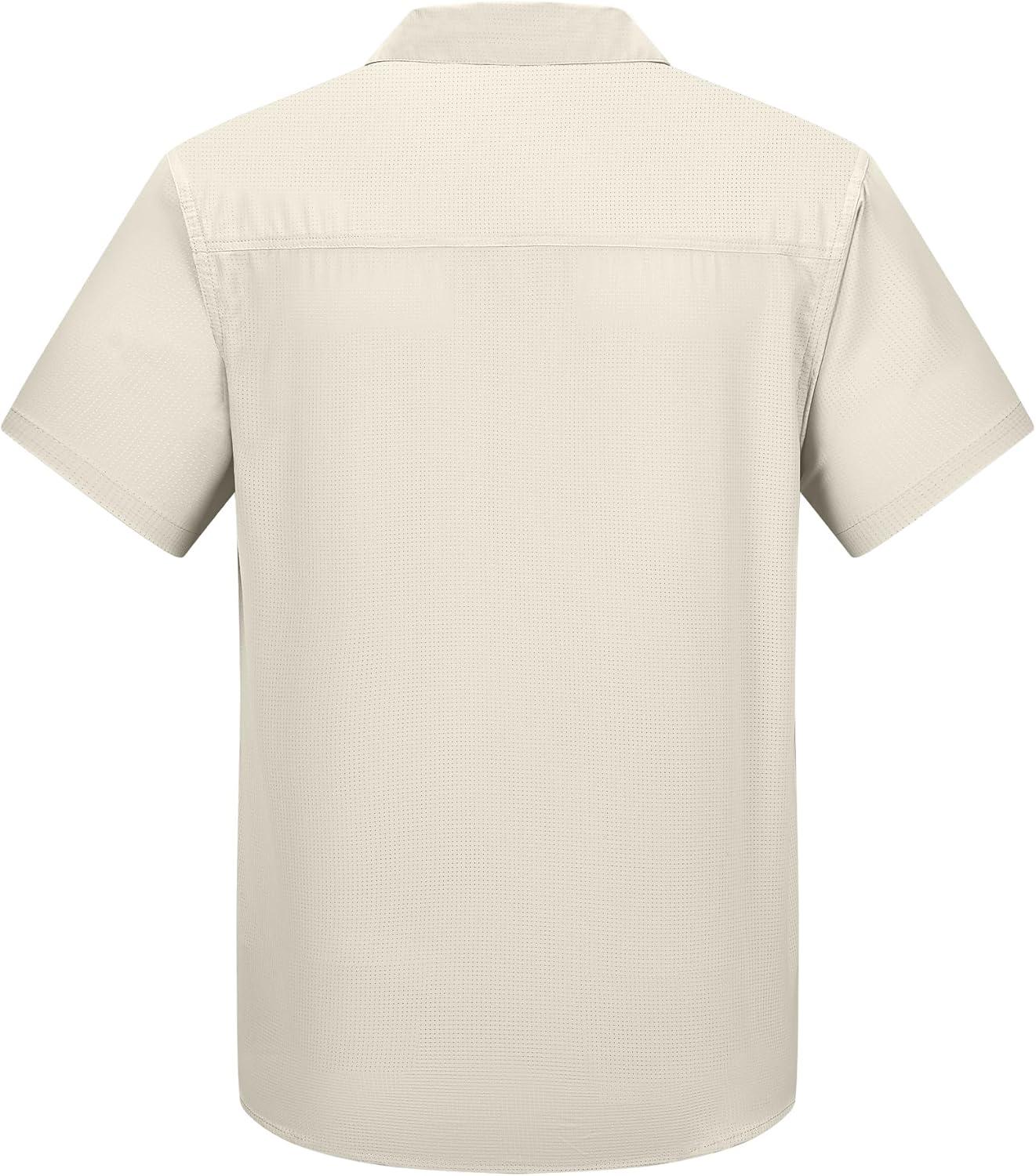Outdoor Ventures Men’s Lightweight Short Sleeve Fishing Shirt UPF 50 Button Down Quick Dry Cooling Hiking Travel Safari Shirt(Khaki)