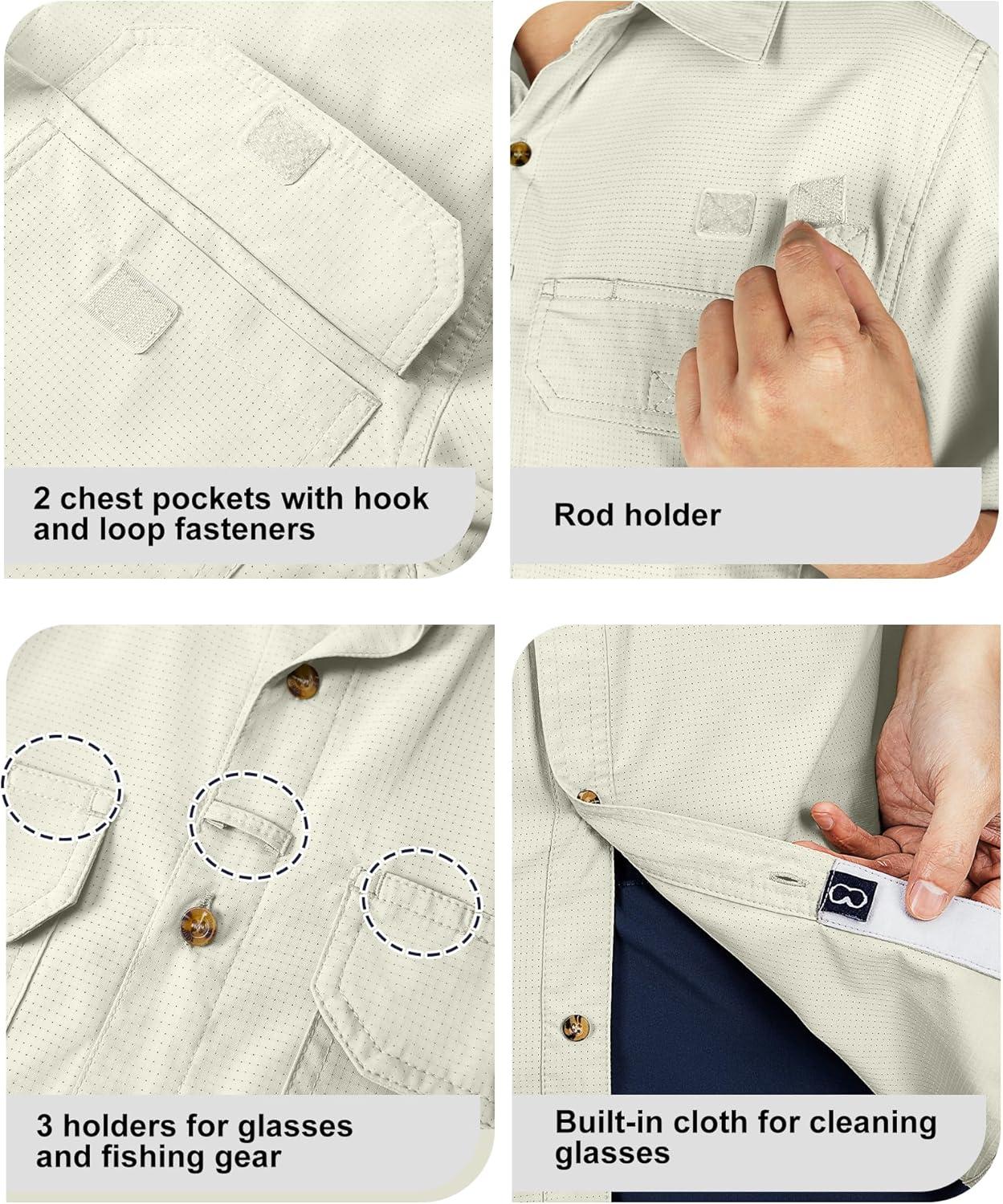 Outdoor Ventures Men’s Lightweight Short Sleeve Fishing Shirt UPF 50 Button Down Quick Dry Cooling Hiking Travel Safari Shirt(Khaki)