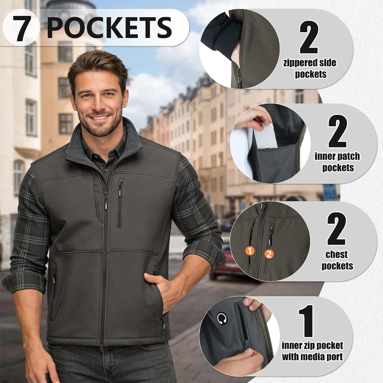 Outdoor Ventures Men’s Winter Golf Vest Outerwear Lightweight Fleece Lined(Dark Army Green)