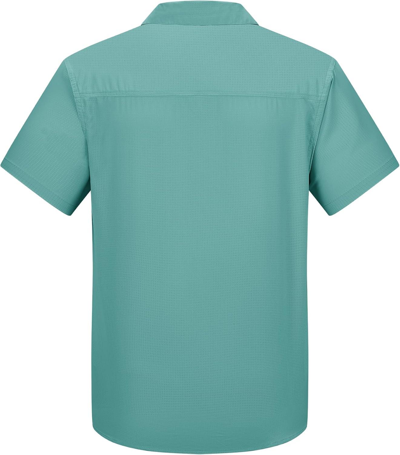 Outdoor Ventures Men’s Lightweight Short Sleeve Fishing Shirt UPF 50 Button Down Quick Dry Cooling Hiking Travel Safari Shirt(Teal)