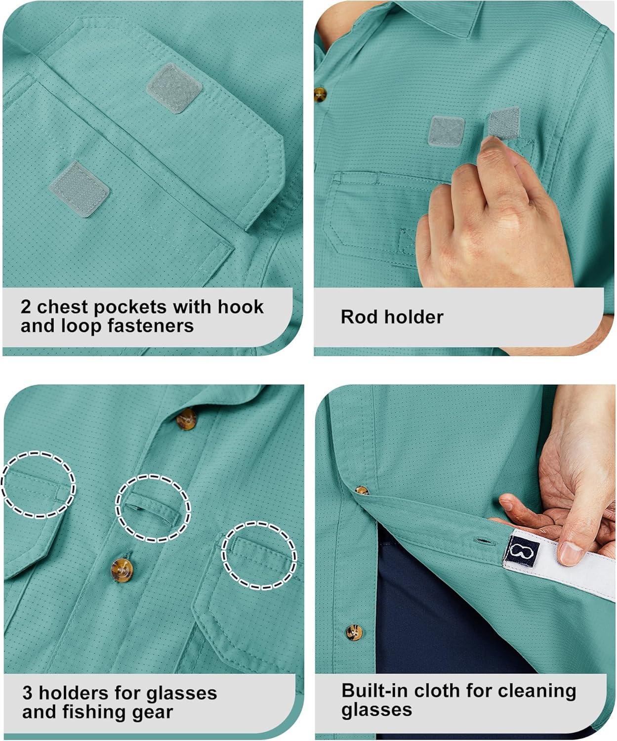 Outdoor Ventures Men’s Lightweight Short Sleeve Fishing Shirt UPF 50 Button Down Quick Dry Cooling Hiking Travel Safari Shirt(Teal)