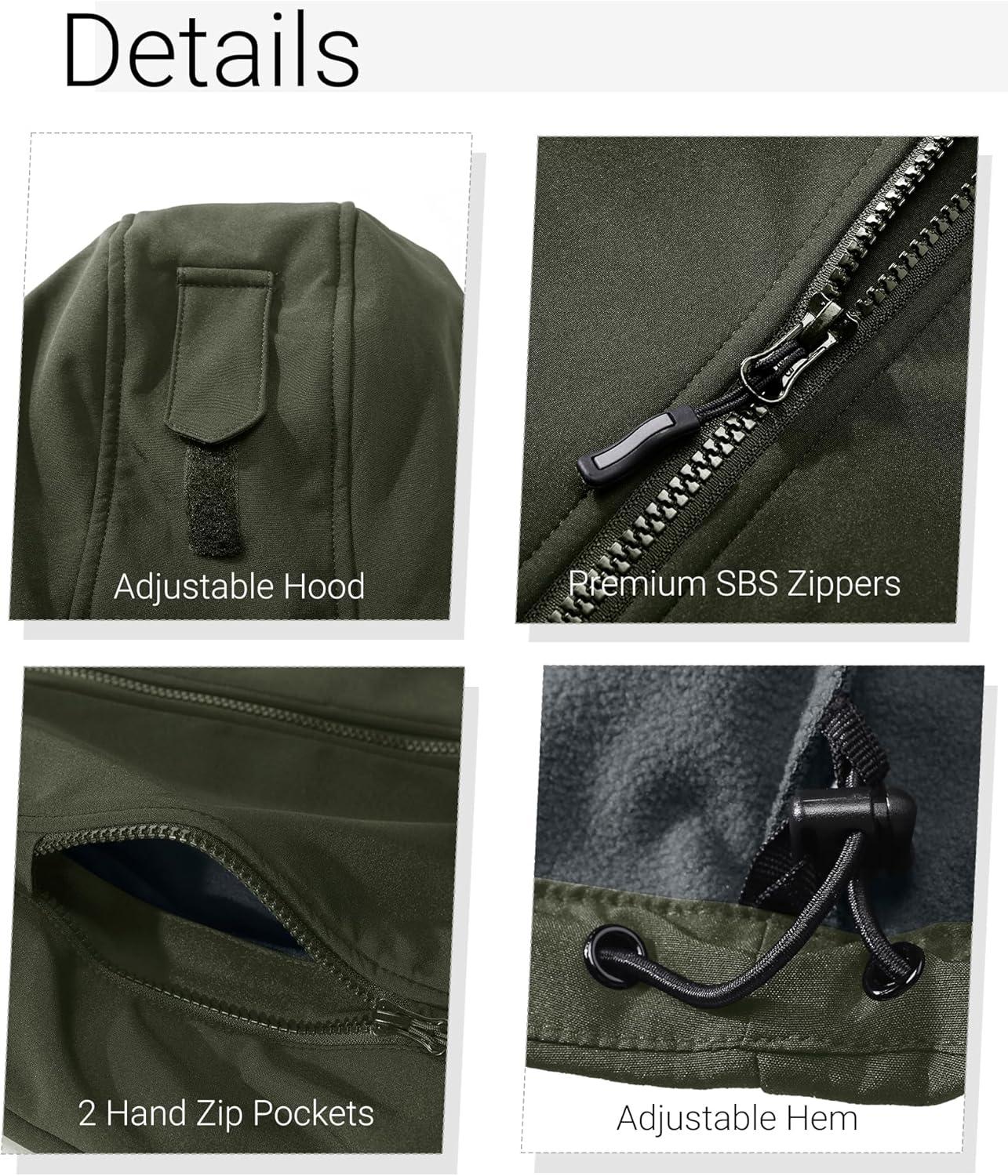 Outdoor Ventures Women’s Softshell Jacket with Removable Hood, Insulated Windbreaker Waterproof Warm Fleece Lined Coat(Olive Green)