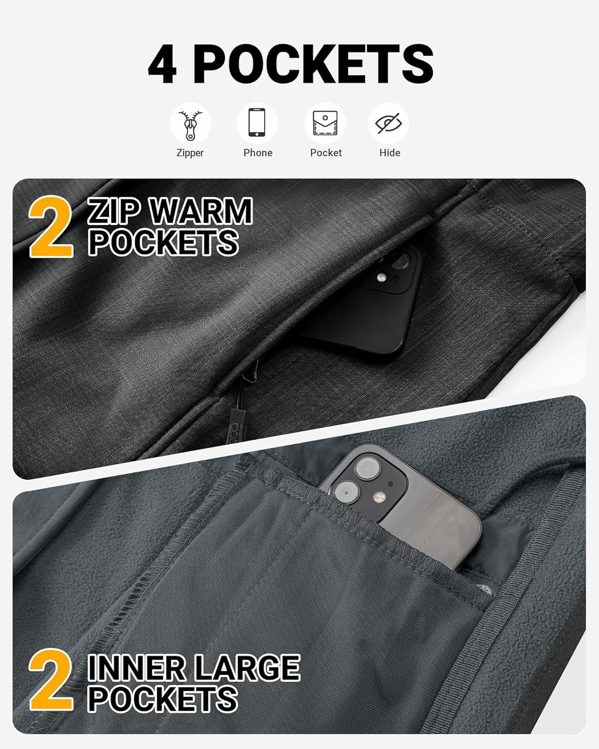 Outdoor Ventures Women’s Lightweight Waterproof Fleece Lined Hooded Softshell Rain Jacket, Warm Windbreaker Long Coat(Dark Grey-check)