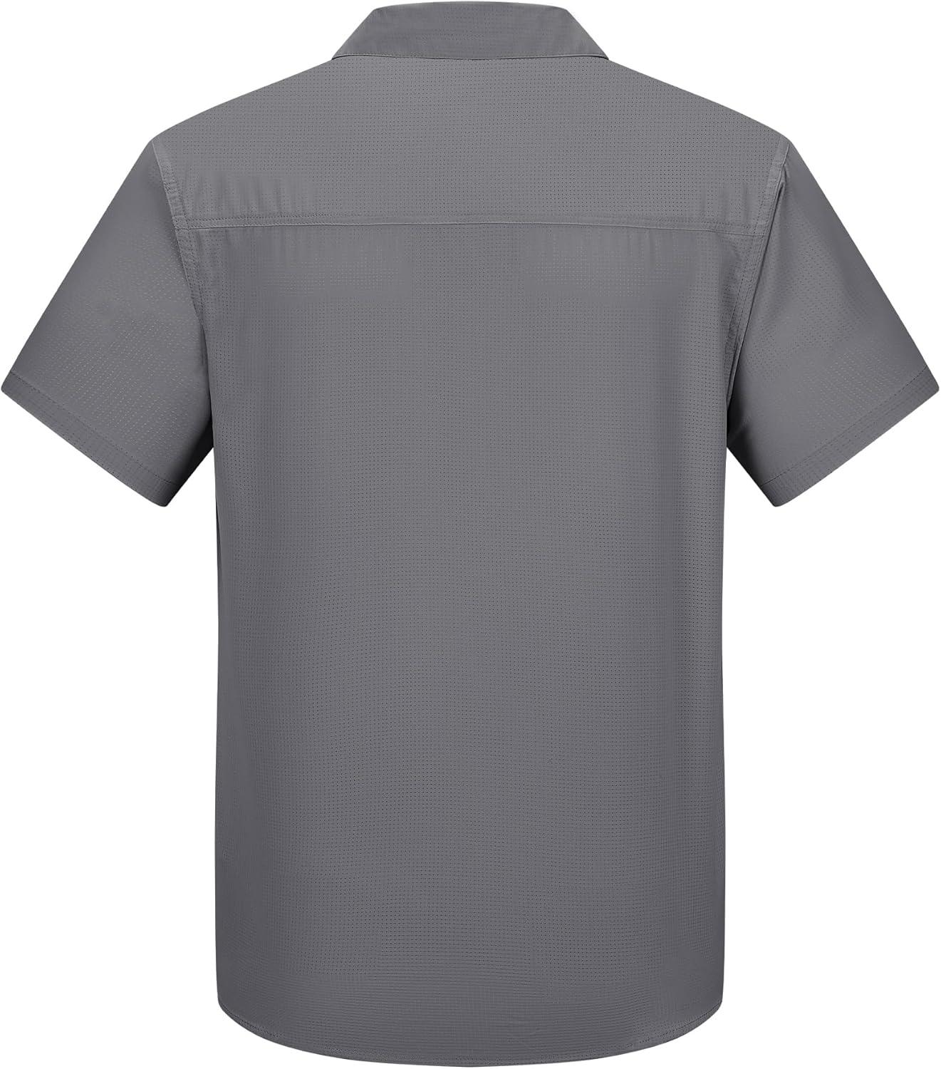 Outdoor Ventures Men’s Lightweight Short Sleeve Fishing Shirt UPF 50 Button Down Quick Dry Cooling Hiking Travel Safari Shirt(Storm Grey)