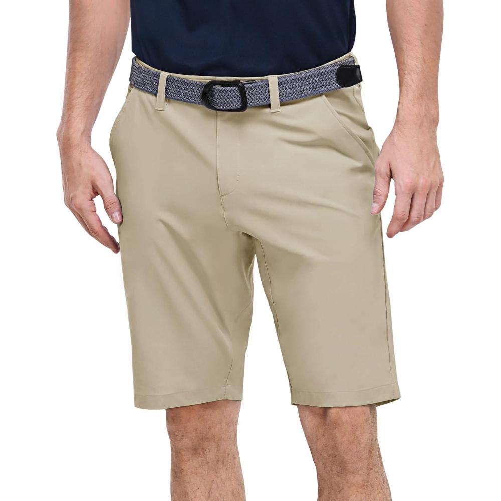 Outdoor Ventures Men’s Golf Shorts 11″ Inseam Classic-Fit Flat Front Stretch Casual Shorts with Pockets Summer Hiking Travel(Khaki)