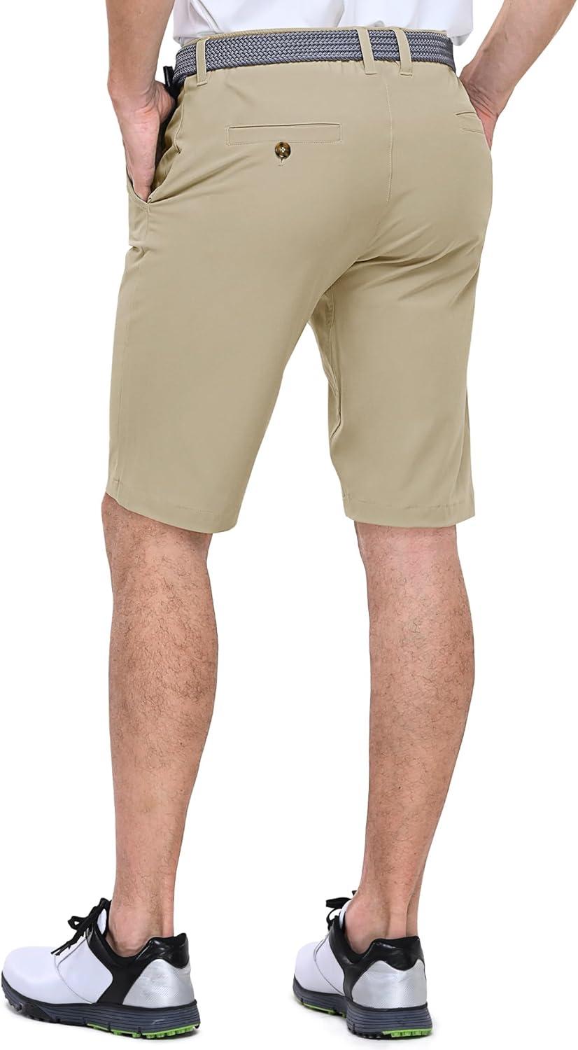 Outdoor Ventures Men’s Golf Shorts 11″ Inseam Classic-Fit Flat Front Stretch Casual Shorts with Pockets Summer Hiking Travel(Khaki)