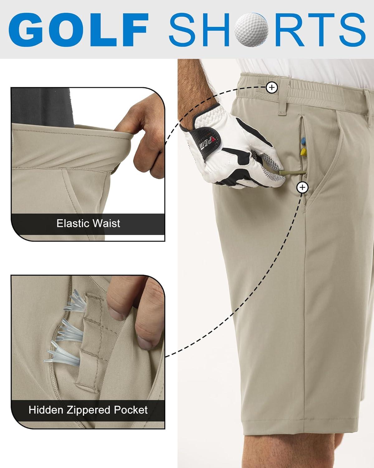 Outdoor Ventures Men’s Golf Shorts 11″ Inseam Classic-Fit Flat Front Stretch Casual Shorts with Pockets Summer Hiking Travel(Khaki)