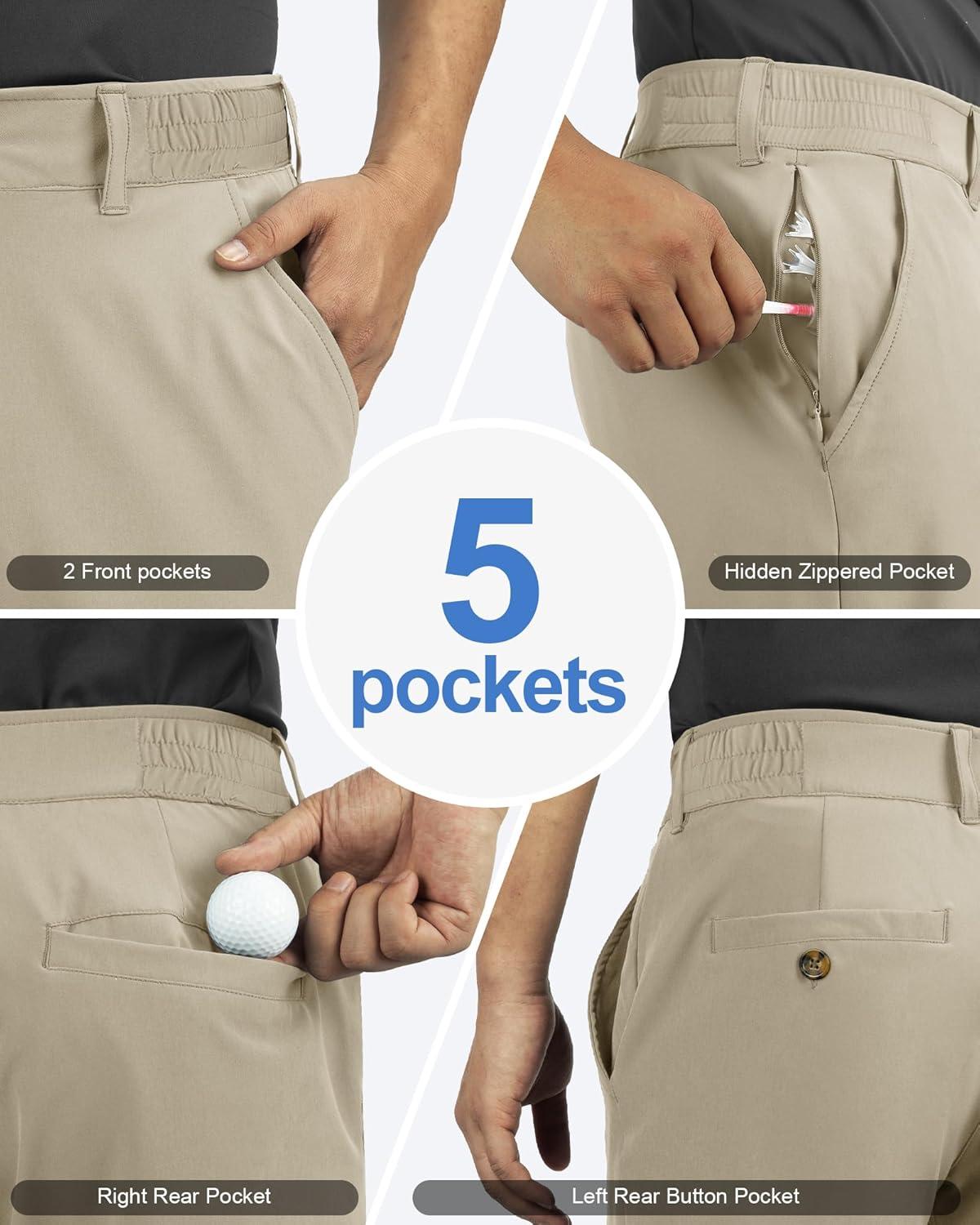 Outdoor Ventures Men’s Golf Shorts 11″ Inseam Classic-Fit Flat Front Stretch Casual Shorts with Pockets Summer Hiking Travel(Khaki)