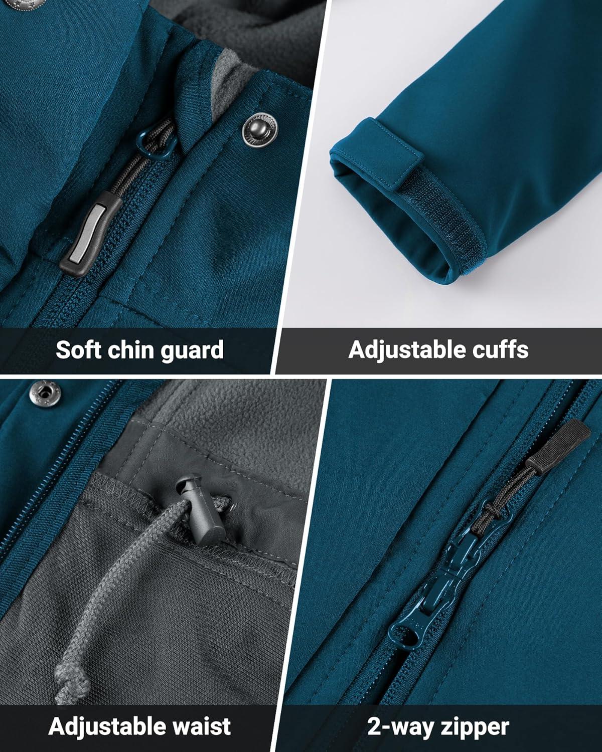 Outdoor Ventures Women’s Lightweight Waterproof Fleece Lined Hooded Softshell Rain Jacket, Warm Windbreaker Long Coat(Modern Blue)