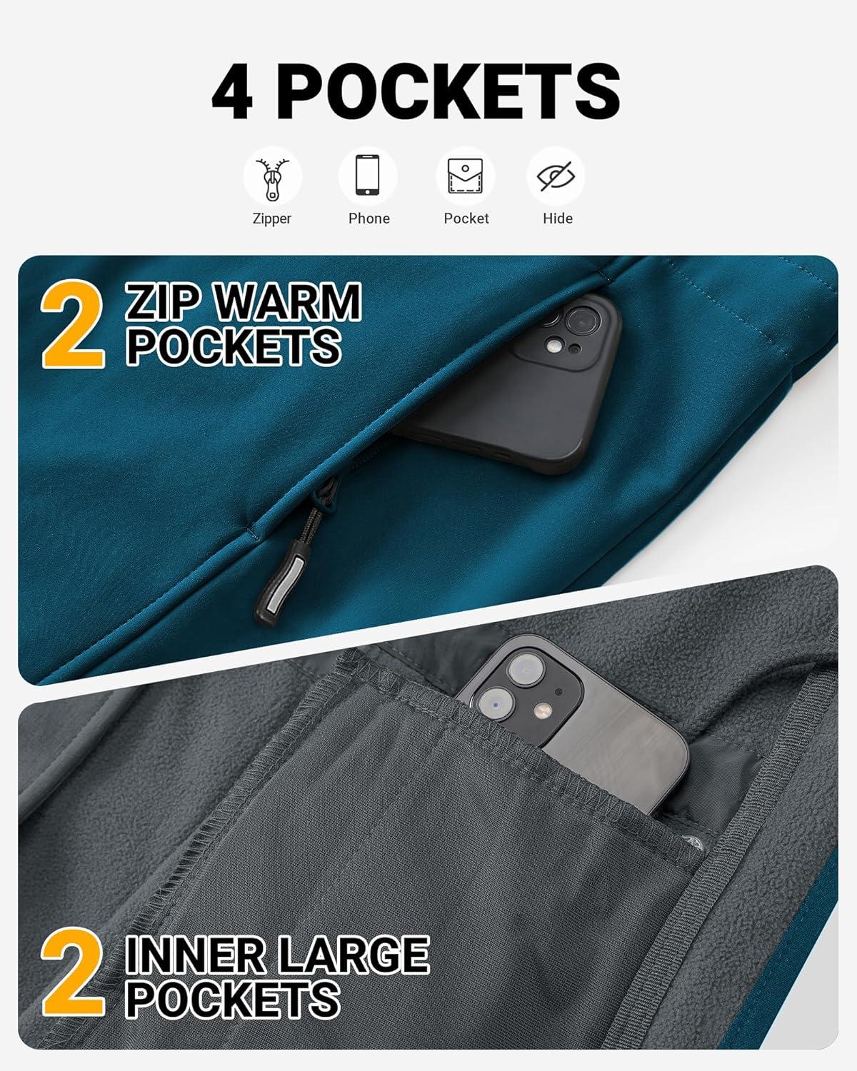 Outdoor Ventures Women’s Lightweight Waterproof Fleece Lined Hooded Softshell Rain Jacket, Warm Windbreaker Long Coat(Modern Blue)