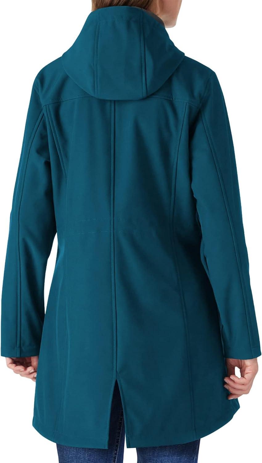 Outdoor Ventures Women’s Lightweight Waterproof Fleece Lined Hooded Softshell Rain Jacket, Warm Windbreaker Long Coat(Modern Blue)