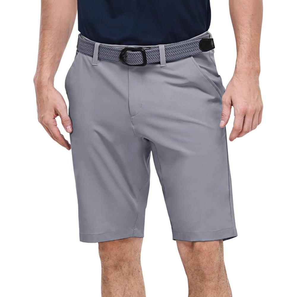 Outdoor Ventures Men’s Golf Shorts 11″ Inseam Classic-Fit Flat Front Stretch Casual Shorts with Pockets Summer Hiking Travel(Ice Grey)
